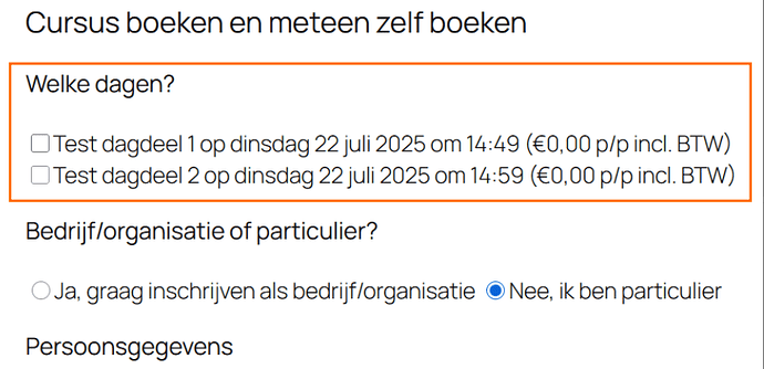 Standaard geen dagen gekozen
